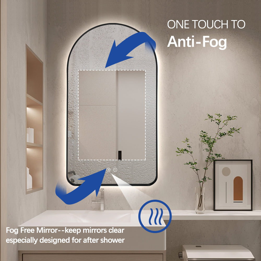 Arched LED Wall Mirror 130cm x 70cm Black Bevel Frame Backlit Dimmable Defogger