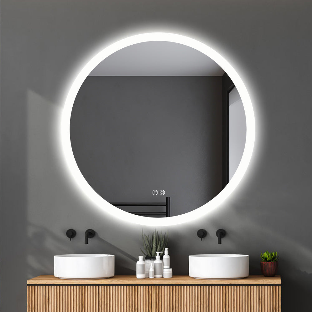 Round LED Mirror 80cm Frosted Defogger Dimmable 30mm Strip