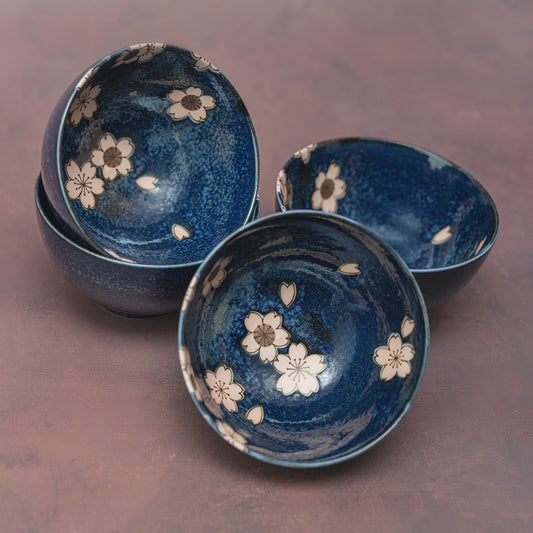 Bowl Set 4pcs Navy Pink Sakura Design - Image 2