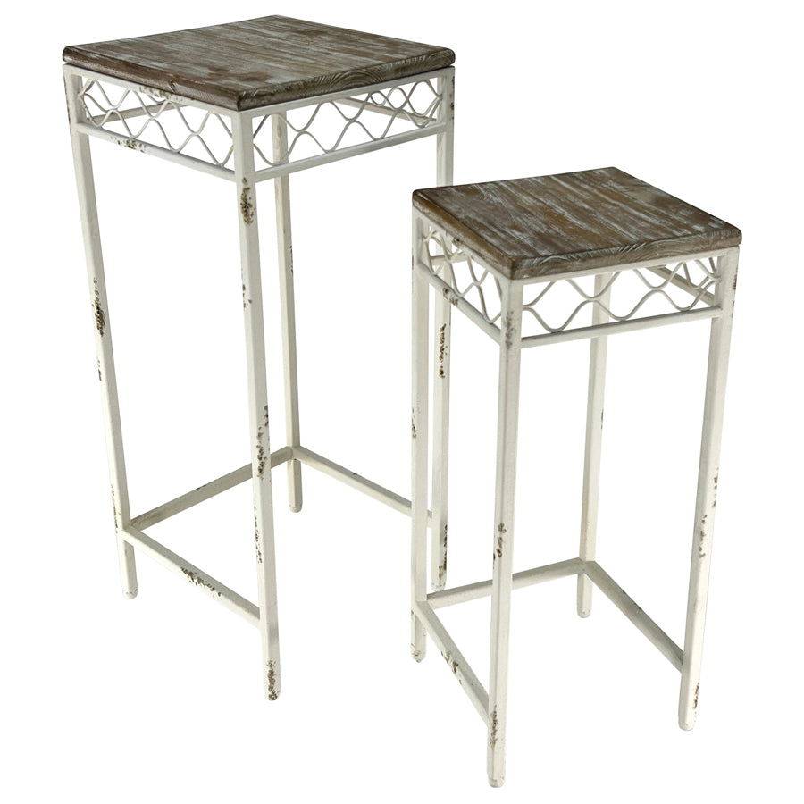 Set 2 Nested Square Martinique Side Tables / Potplant Stands 26x62cm
