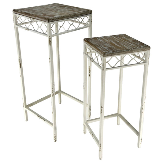 Set 2 Nested Square Martinique Side Tables / Potplant Stands 26x62cm