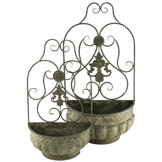 Set 2 Nested Tuscan Fleur-de-Lis Wall Planters 40x79cm