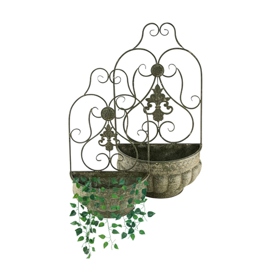 Set 2 Nested Tuscan Fleur-de-Lis Wall Planters 40x79cm - Image 2