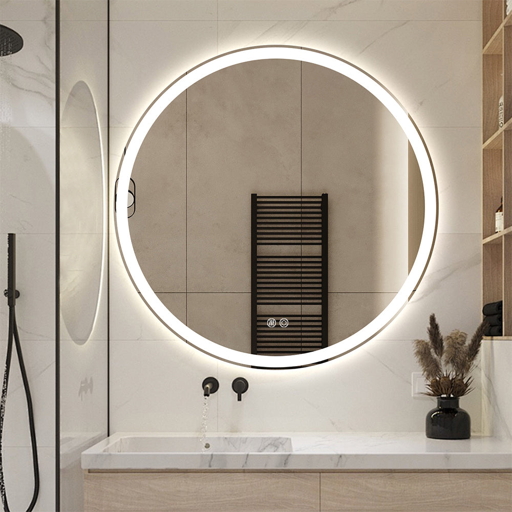 Round LED Mirror 90cm Frosted Defogger Dimmable 25mm Strip