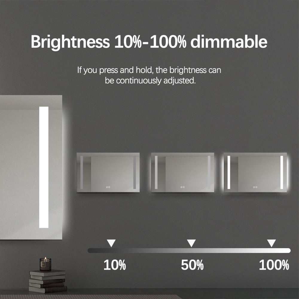 Rectangular Double-Sided Frosted Frontlit LED Mirror 75cm x 120cm Frameless Wall Mounted