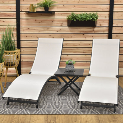 Vivere Coral Springs Phifer & Aluminum Outdoor Pool Lounger Set (3pc) - Pearl
