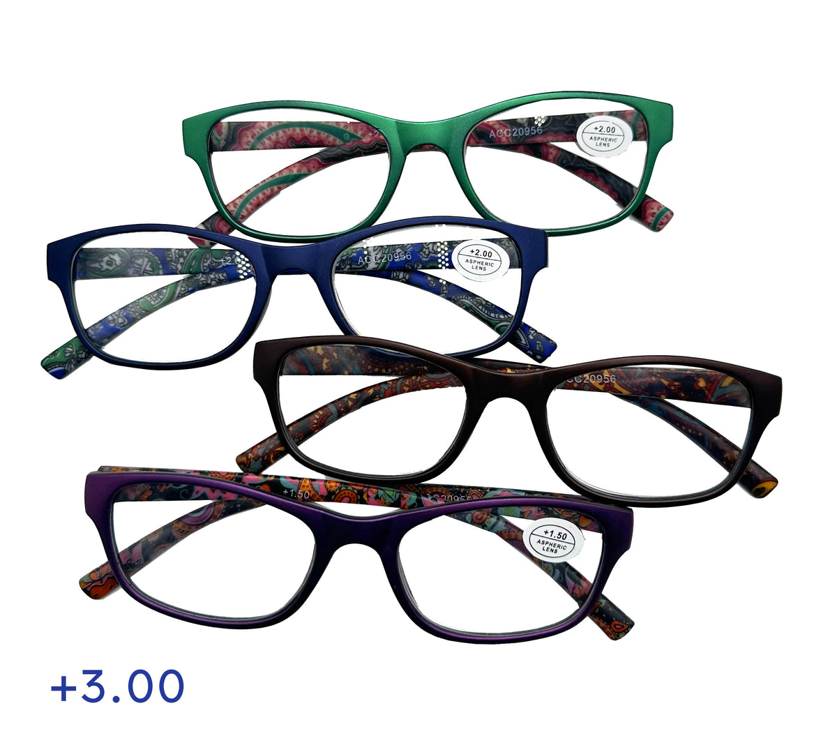 Bulk 24 Paisley Print Reading Glasses +3.0