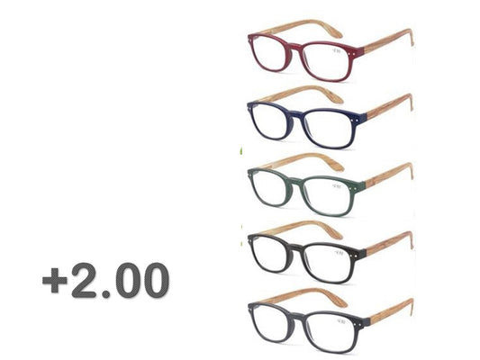 Bulk 24 Bamboo Look Arm Reading Glasses +2.0