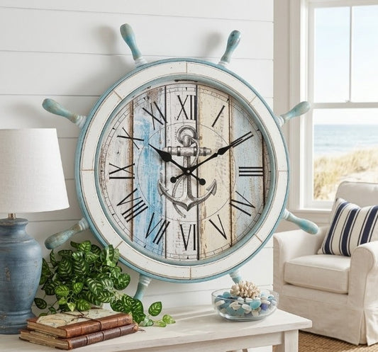 Oversized Ships Wheel Wall Clock 73cm