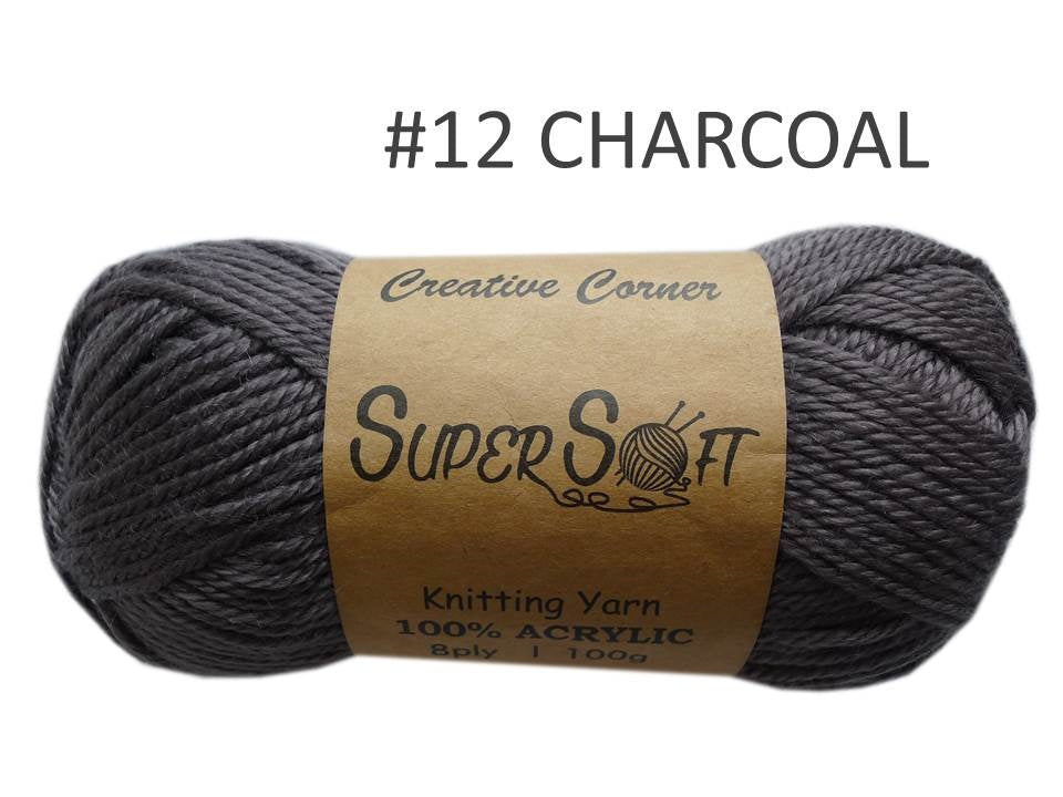 Bulk 12 #12 Charcoal Super Soft Knitting Yarn 100% Acrylic