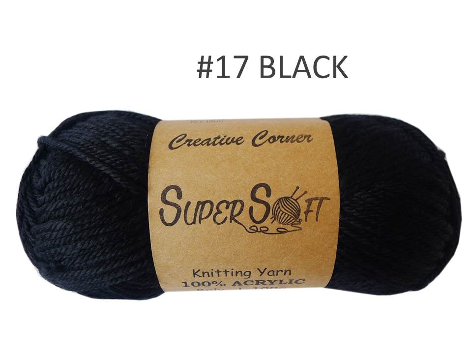 Bulk 12 #17 Black Super Soft Knitting Yarn 100% Acrylic