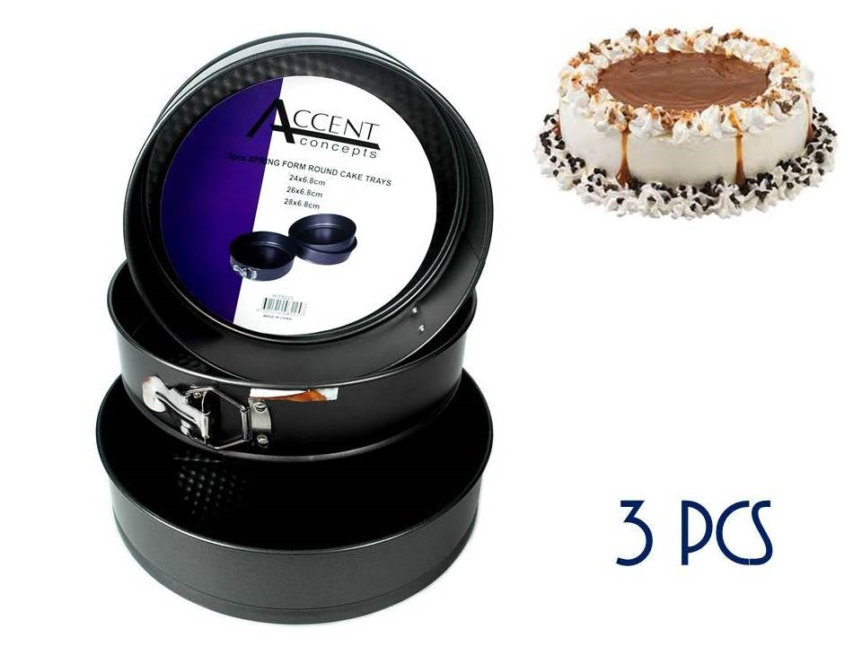 Bulk 8 3pcs Spring Form Round Cake Trays 18/20/22x6.8cm