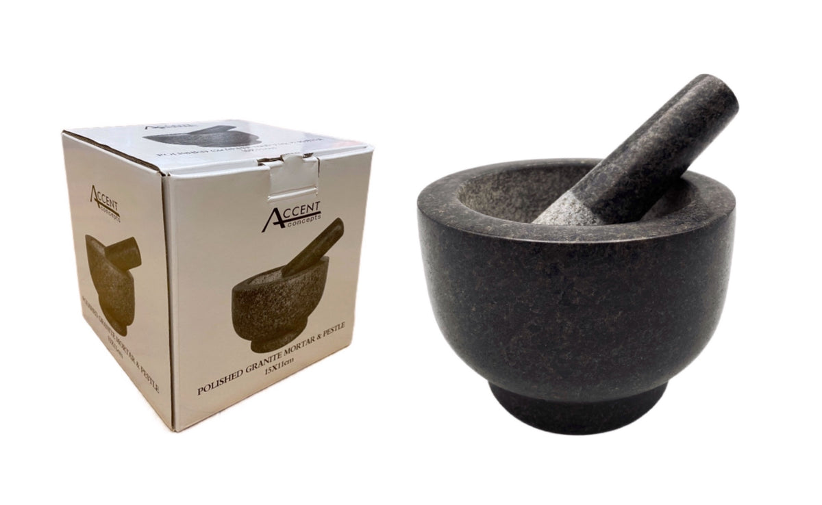 Bulk 4 Polished Granite Mortar & Pestle 15x11cm