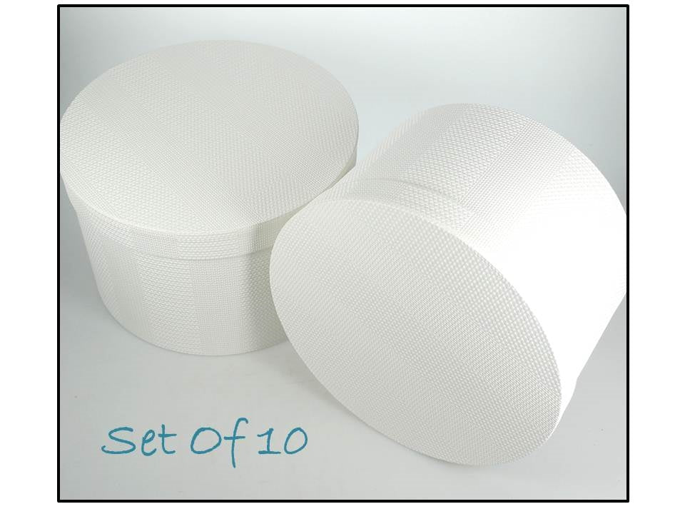 Bulk 2 Textured Flock Gift Box Round White set10 42x25cm