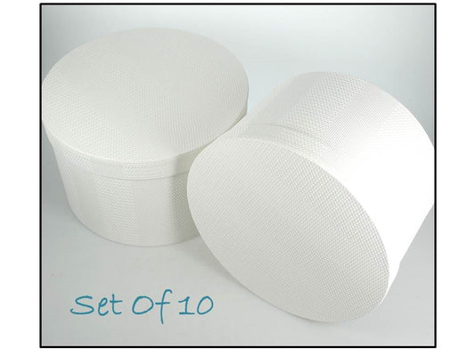 Bulk 2 Textured Flock Gift Box Round White set10 42x25cm