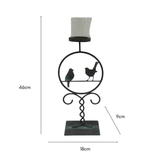 Pillar Candleholder w 2 Birds 46cm