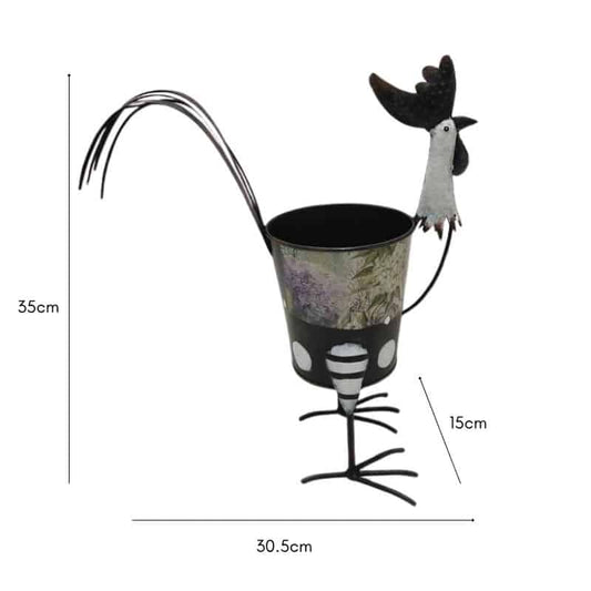 Black + White Chook w Design Planter 32cm