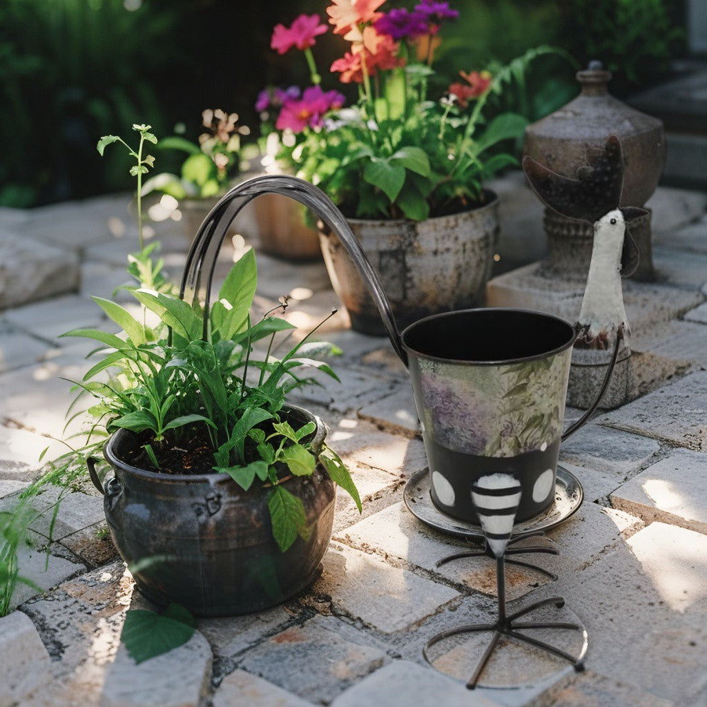 Black + White Chook w Design Planter 32cm - Image 2