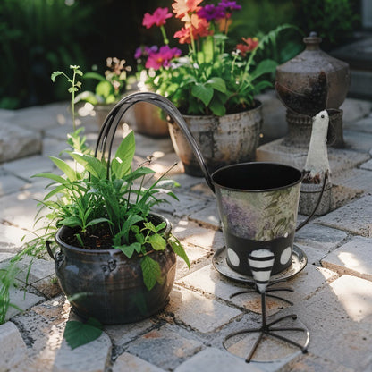 Black + White Chook w Design Planter 32cm - Image 2