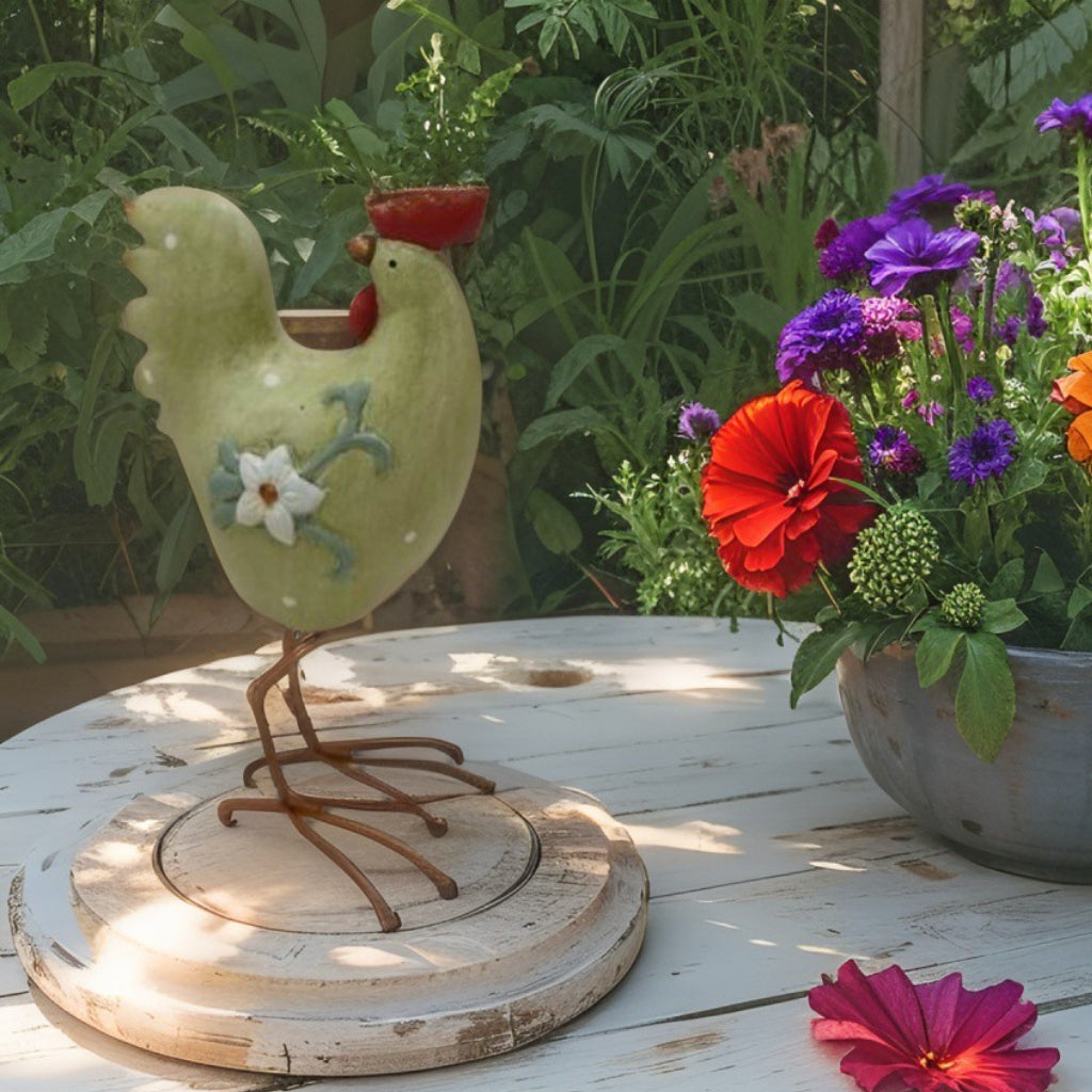 Green Chicken w Flower 20cm - Image 2