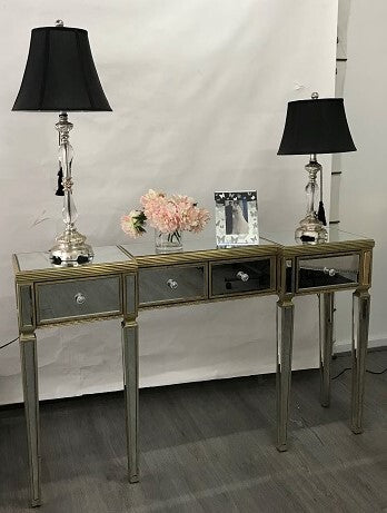 Console Mirrored Antiqued Ribbed