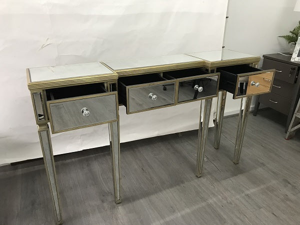 Console Mirrored Antiqued Ribbed