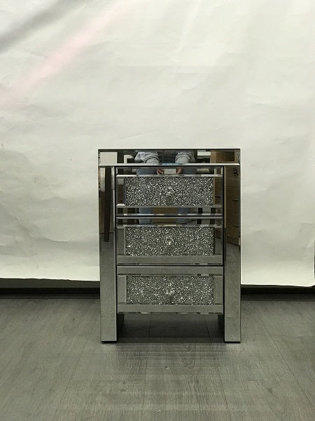 Mirrored Bedside with 3 Sparkling Drawers