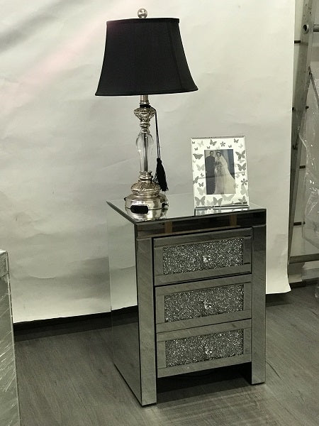 Mirrored Bedside with 3 Sparkling Drawers