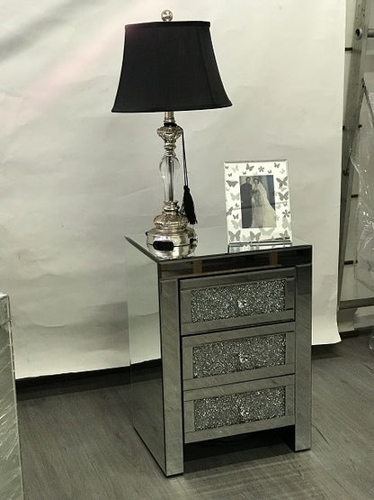 Mirrored Bedside with 3 Sparkling Drawers