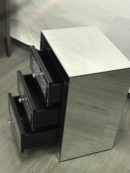 Mirrored Bedside with 3 Sparkling Drawers