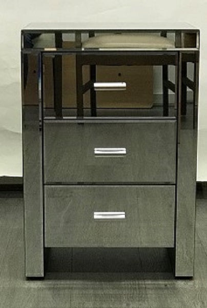 Mirrored Modern Bedside with 3 Drawers Silver
