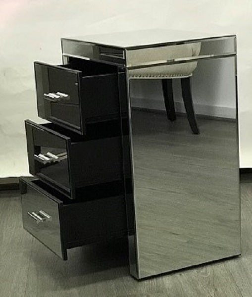 Mirrored Modern Bedside with 3 Drawers Silver