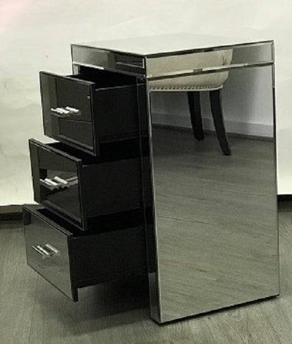 Mirrored Modern Bedside with 3 Drawers Silver