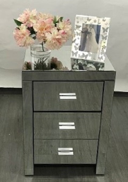 Mirrored Modern Bedside with 3 Drawers Silver
