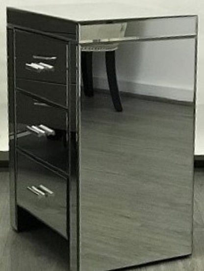 Mirrored Modern Bedside with 3 Drawers Silver