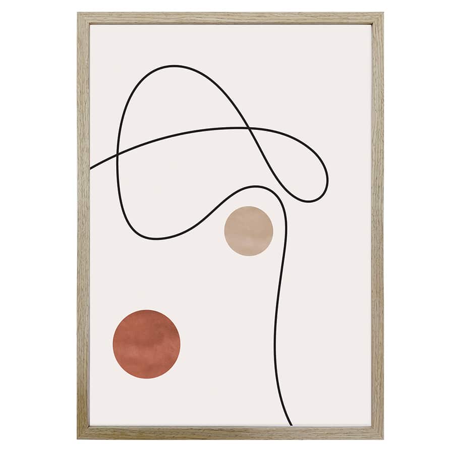 Abstract Balance Wall Print w Oak finish Glass frame 70cm