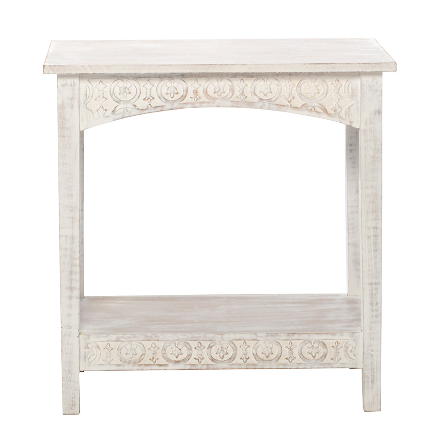 Hamptons Carved Side Table w Shelf 60cm