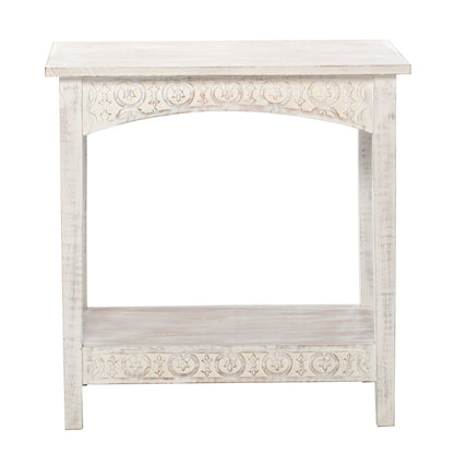 Hamptons Carved Side Table w Shelf 60cm