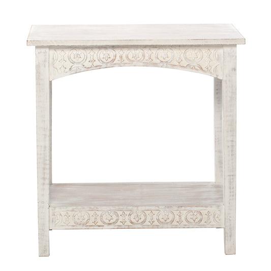 Hamptons Carved Side Table w Shelf 60cm