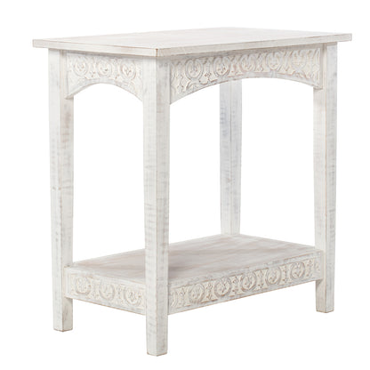 Hamptons Carved Side Table w Shelf 60cm - Image 2
