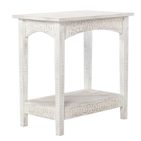 Hamptons Carved Side Table w Shelf 60cm - Image 2