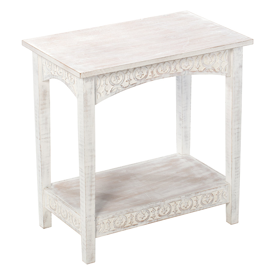 Hamptons Carved Side Table w Shelf 60cm - Image 3