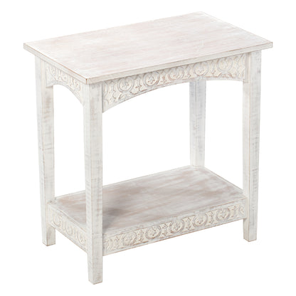 Hamptons Carved Side Table w Shelf 60cm - Image 3