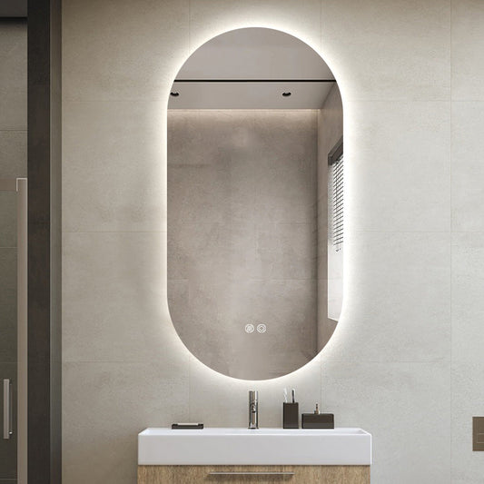 Oval LED Mirror 100cm x 50cm Frameless Backlit Defogger Dimmable