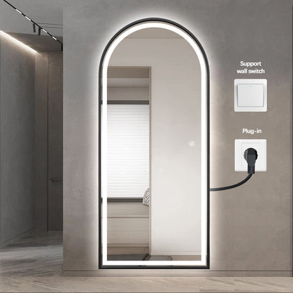 Full Length Arched LED Mirror 180cm x 80cm Freestanding Wall Mounted Black Frame Dimmable