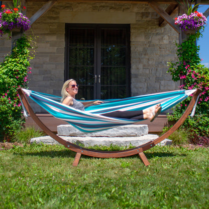 Vivere Double Sunbrella Hammock with Solid Pine Stand (260cm) - Token Surfside