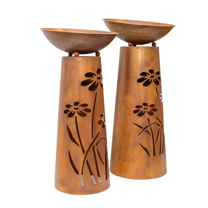 Set 2 Nested Round Pillar Rust 'Flower' Planters 83cm, 77cm - Image 4