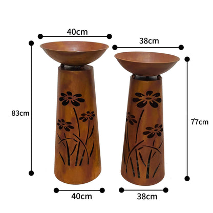 Set 2 Nested Round Pillar Rust 'Flower' Planters 83cm, 77cm - Image 5