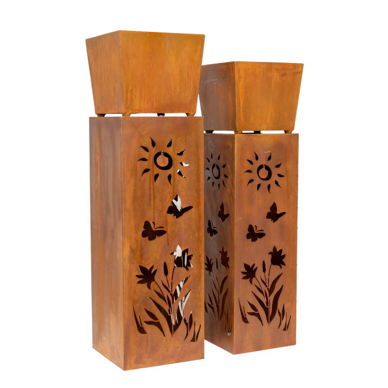 Set 2 Nested Square Pilla Rust 'Sunsihine' Planters 93cm, 86cm - Image 3