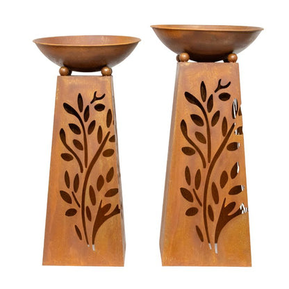 Set 2 Nested Tapered Pillar Rust 'Leaves' Planters 83cm, 77cm - Image 3